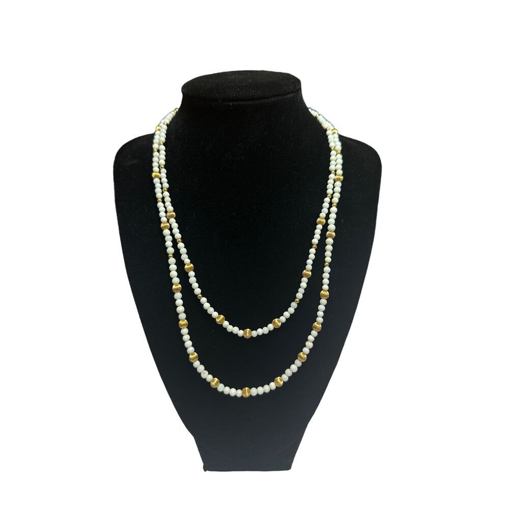 Milky Quartz and Gold Filled Beaded Necklaces - Set of 2